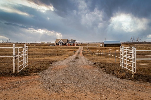 view of street with a rural view