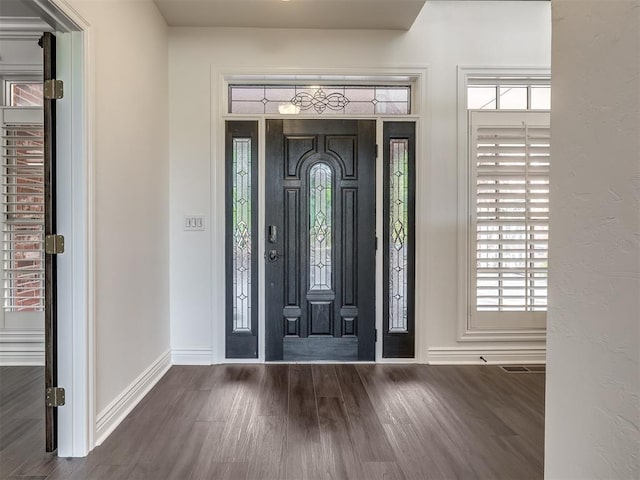 foyer entrance with dark wood-type flooring