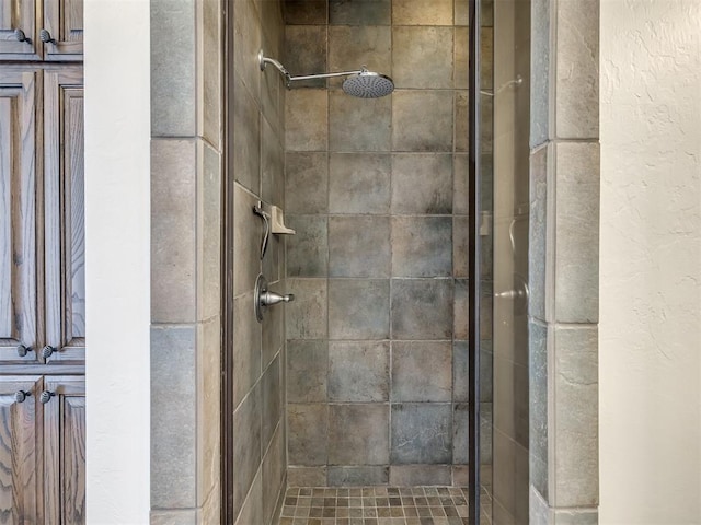 bathroom featuring a shower with door