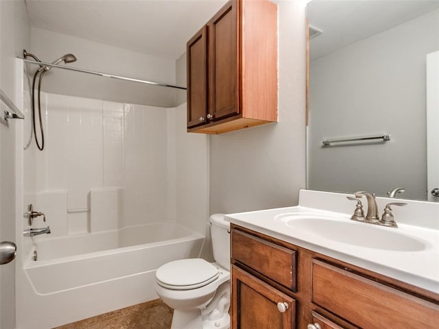 full bathroom with vanity, toilet, tile patterned flooring, and shower / bathing tub combination