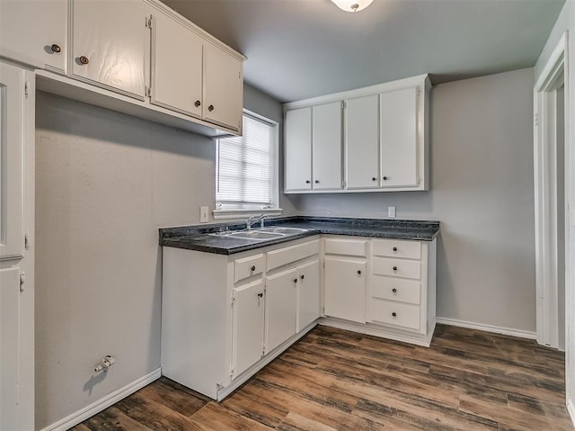 kitchen with white cabinetry, dark wood-type flooring, and sink