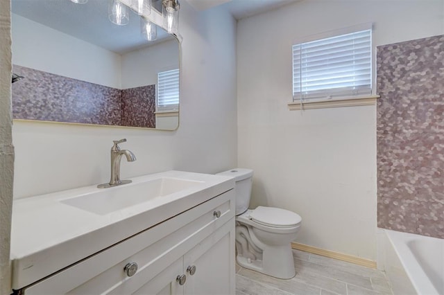 full bathroom with vanity,  shower combination, and toilet