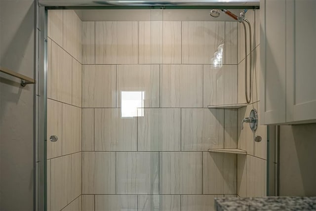 bathroom featuring a shower with shower door