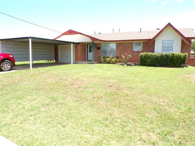 ranch-style home with a carport and a front yard