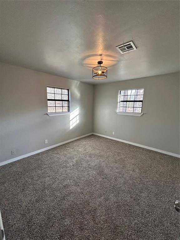 carpeted spare room with plenty of natural light, visible vents, and baseboards