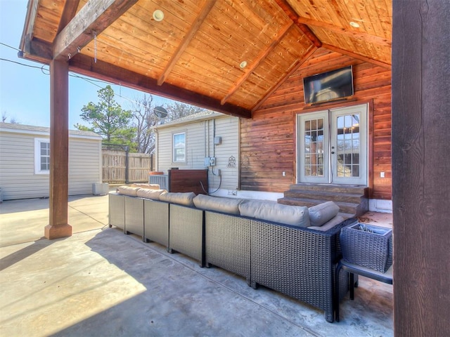 view of patio / terrace featuring french doors and an outdoor living space