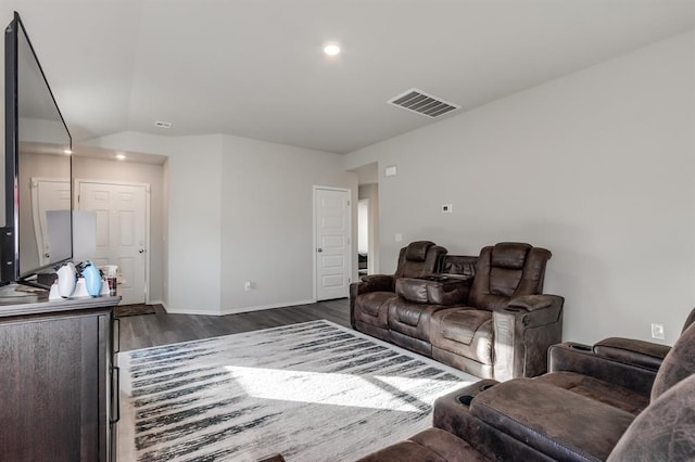 living room with dark hardwood / wood-style floors