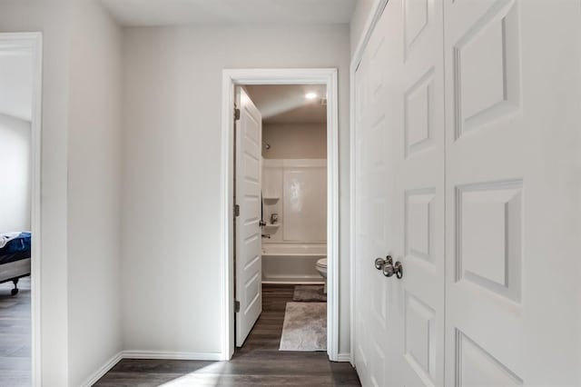 hall with dark hardwood / wood-style floors