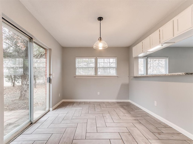 unfurnished dining area featuring baseboards and plenty of natural light