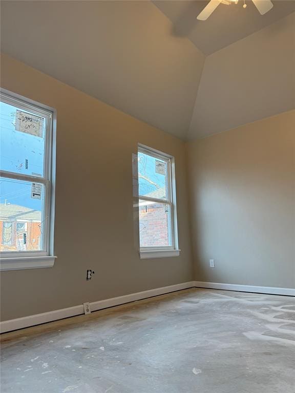 additional living space featuring ceiling fan and vaulted ceiling