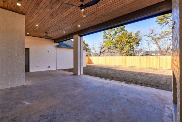 view of patio featuring ceiling fan