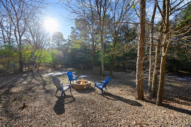 view of yard with an outdoor fire pit