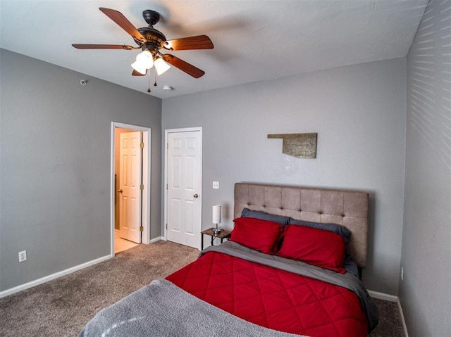 bedroom featuring carpet floors and ceiling fan