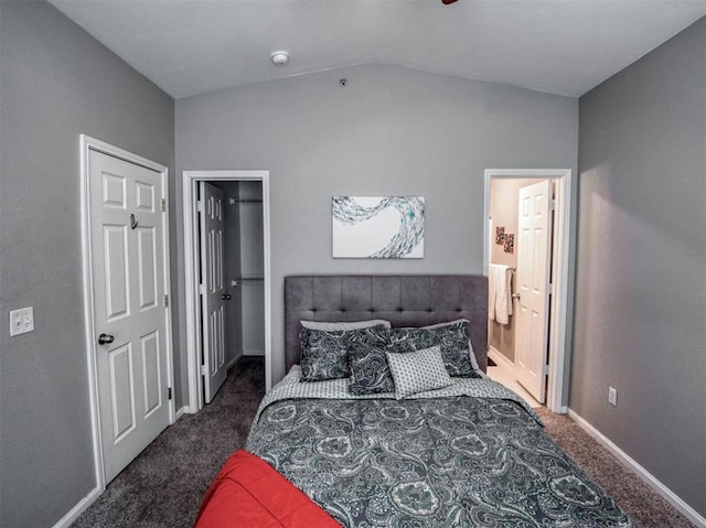 bedroom with dark colored carpet