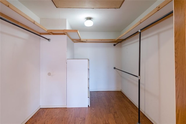 walk in closet with hardwood / wood-style floors