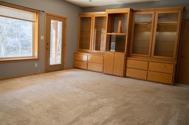 unfurnished living room with light carpet