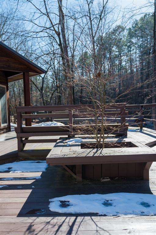 view of snow covered deck