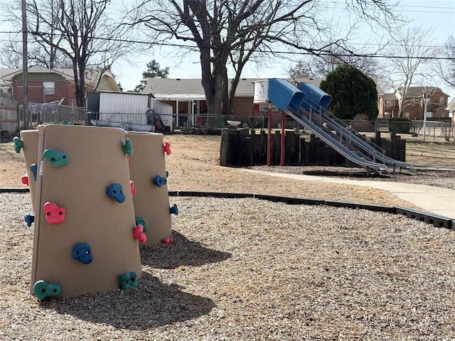 view of play area featuring fence