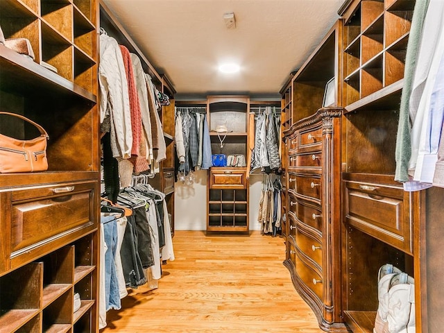 walk in closet featuring light hardwood / wood-style flooring