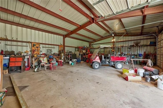 garage with a workshop area