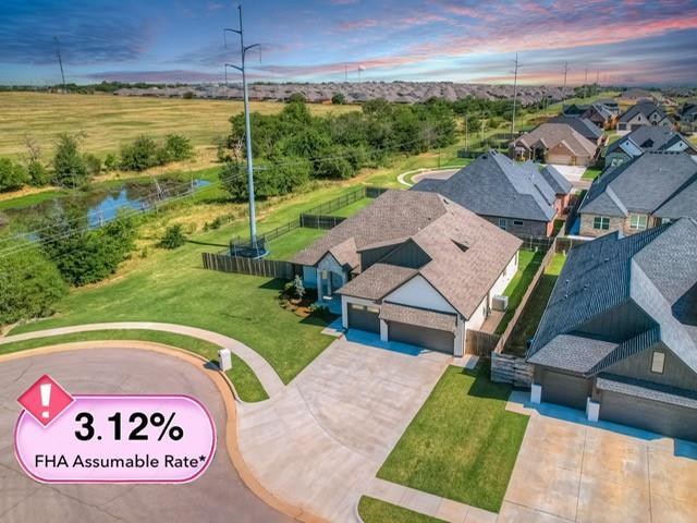 aerial view at dusk with a residential view