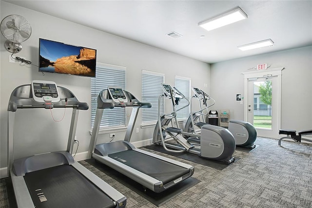 workout area featuring carpet floors