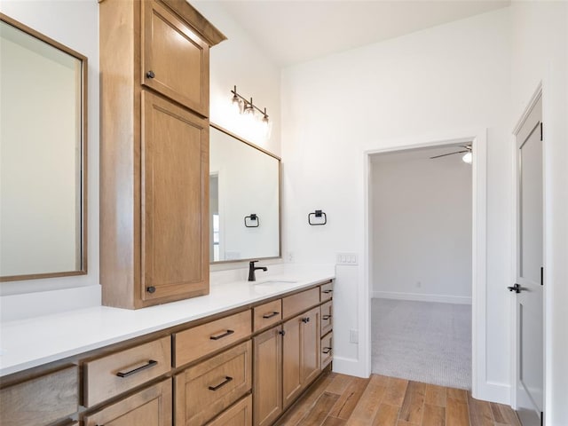 bathroom featuring vanity and wood-type flooring