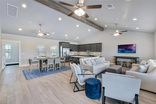 2524 NW 179th St, Edmond, OK 73012 - living room featuring ceiling fan, light wood finished floors, recessed lighting, and baseboards