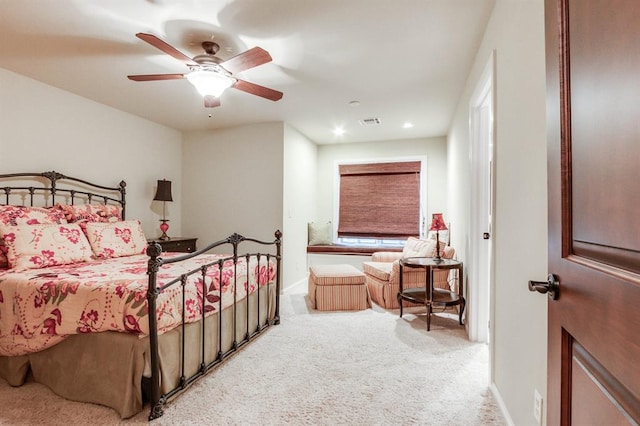 bedroom featuring ceiling fan and carpet flooring