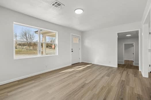 spare room with a wealth of natural light and wood-type flooring