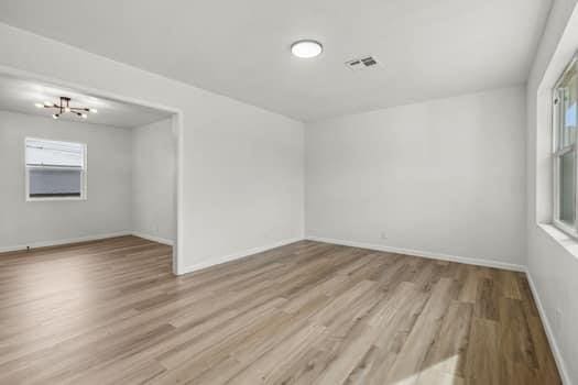 unfurnished room with light hardwood / wood-style floors and a healthy amount of sunlight