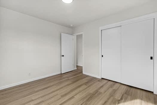 unfurnished bedroom featuring light hardwood / wood-style flooring and a closet