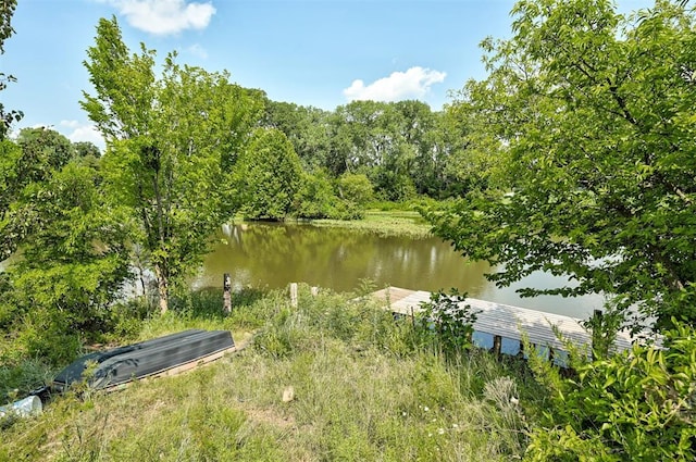 view of water feature with a boat dock