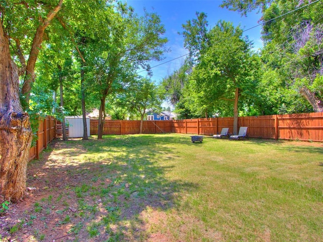 view of yard with a fenced backyard