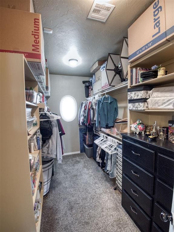 walk in closet with carpet flooring