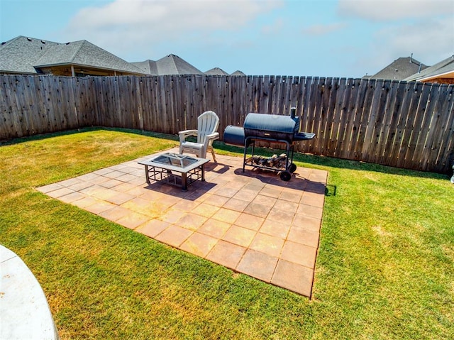 view of patio with a fenced backyard and grilling area