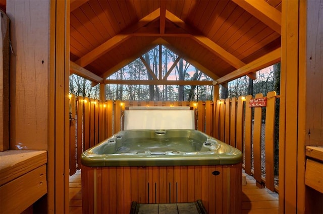 exterior space with a gazebo and a hot tub