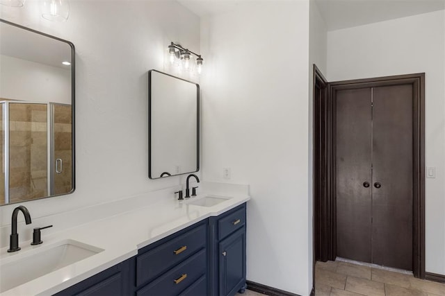 bathroom featuring vanity and walk in shower