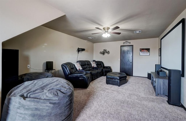 cinema featuring carpet and ceiling fan