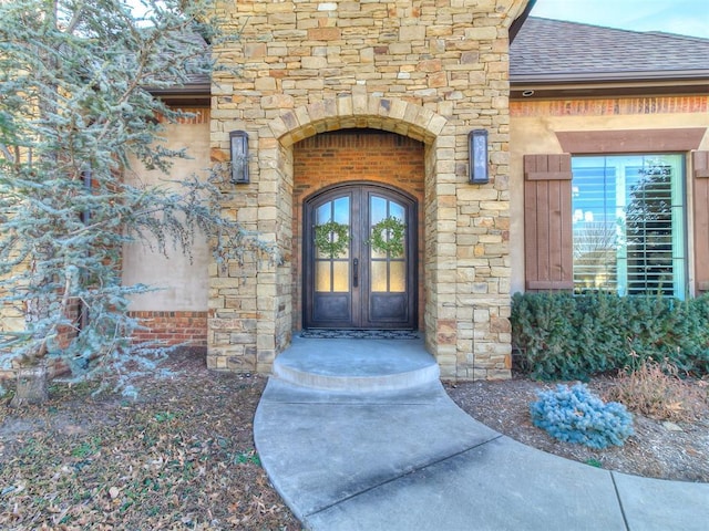 property entrance with french doors