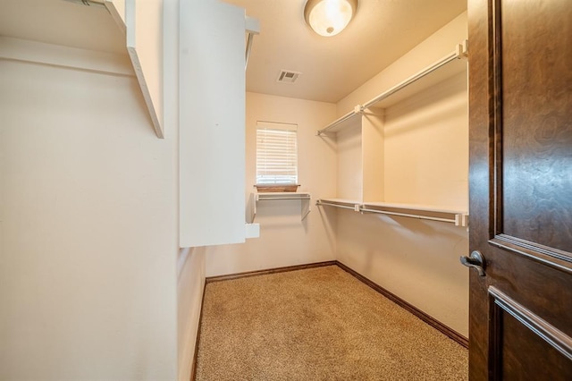 walk in closet featuring light carpet