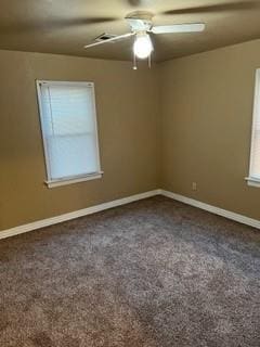 carpeted empty room featuring ceiling fan