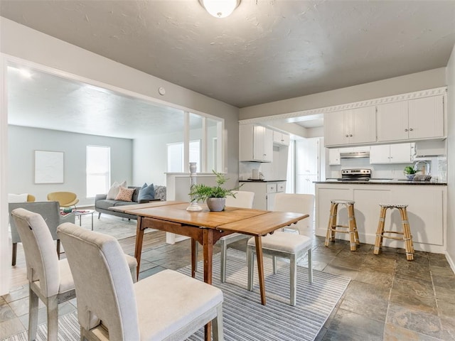 dining room with stone finish flooring