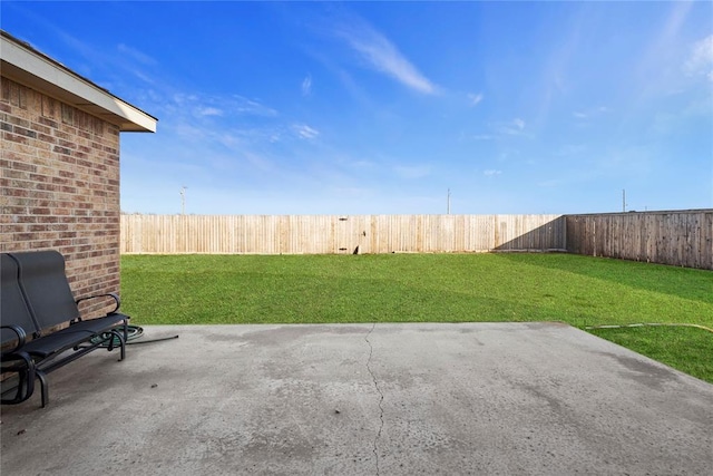 view of yard with a patio area and a fenced backyard