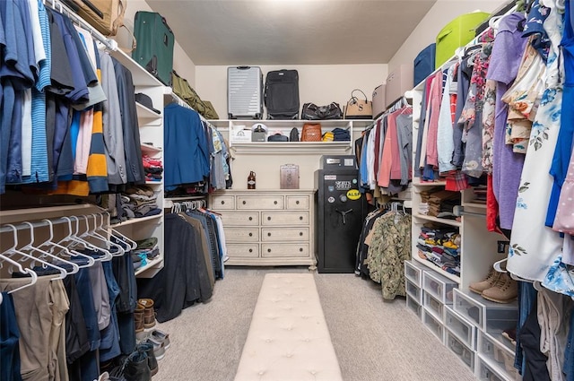 spacious closet featuring light colored carpet