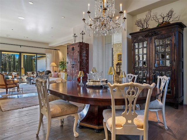 dining space featuring wood-type flooring