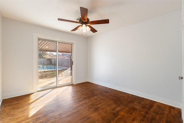 unfurnished room featuring hardwood / wood-style flooring and ceiling fan