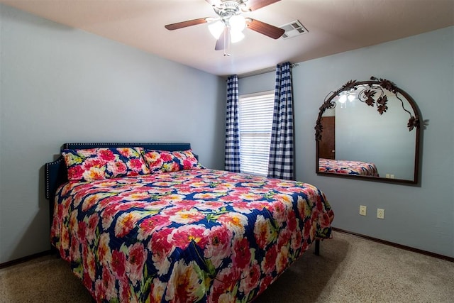 bedroom with carpet floors and ceiling fan