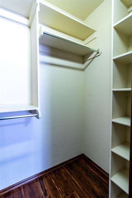 walk in closet featuring dark wood-type flooring