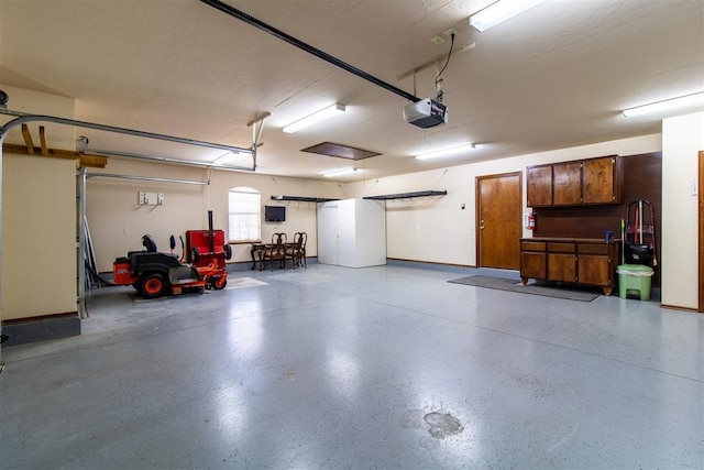 garage with a garage door opener